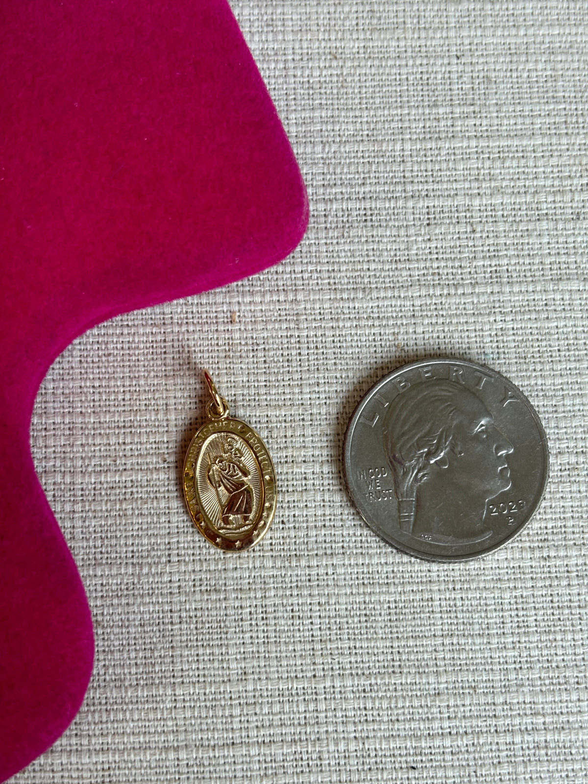 10k Solid Satin Polished Oval St. Christopher Pendant