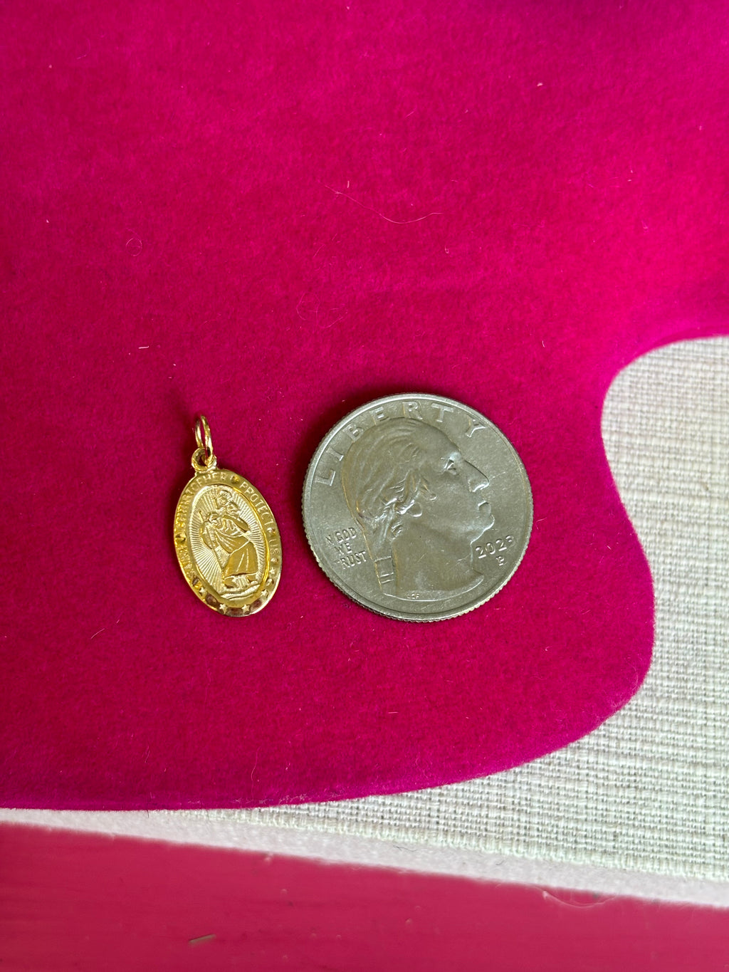 10k Solid Satin Polished Oval St. Christopher Pendant