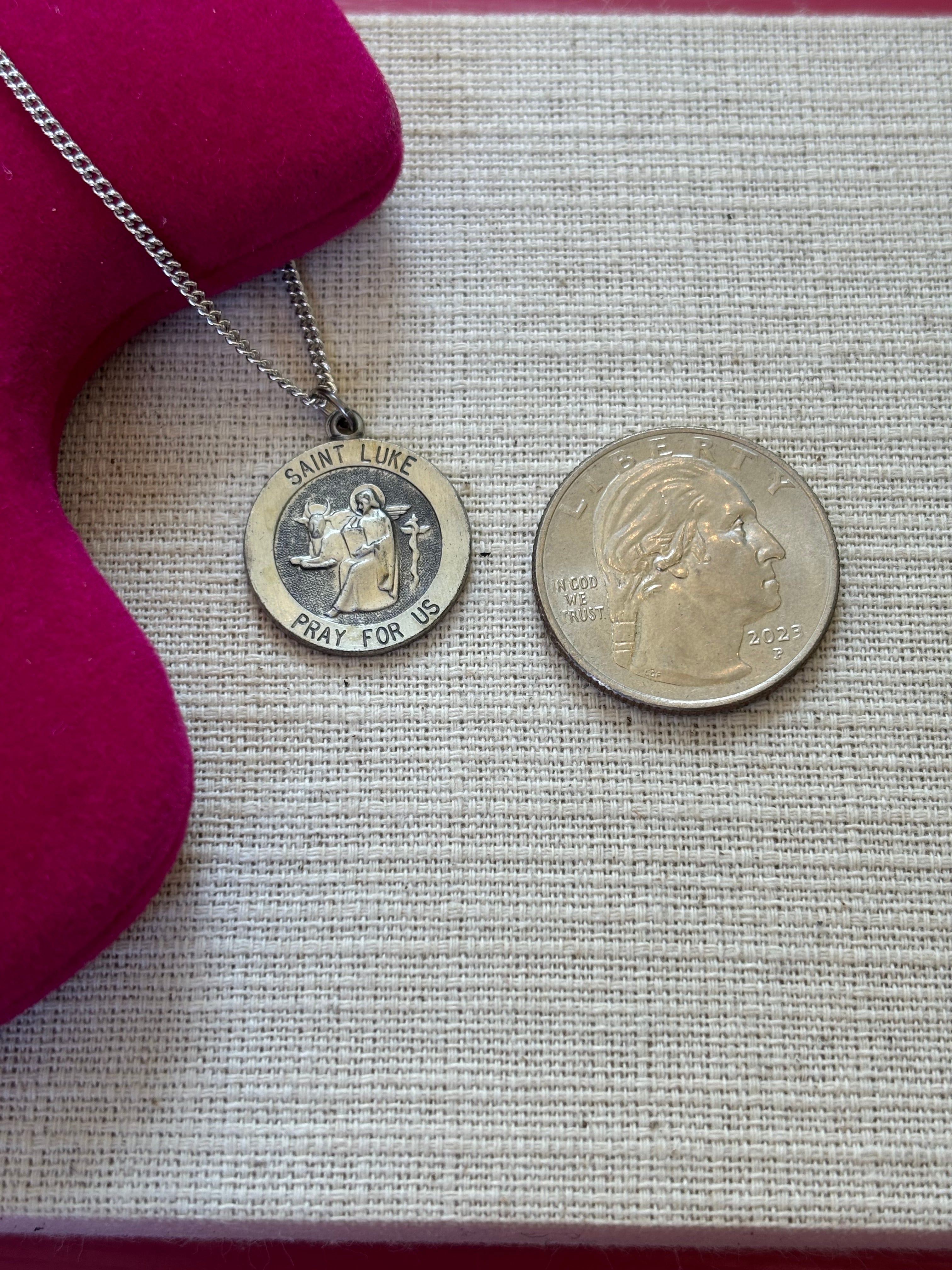 Sterling Silver 18 mm Round St. Luke Medal 18" Necklace