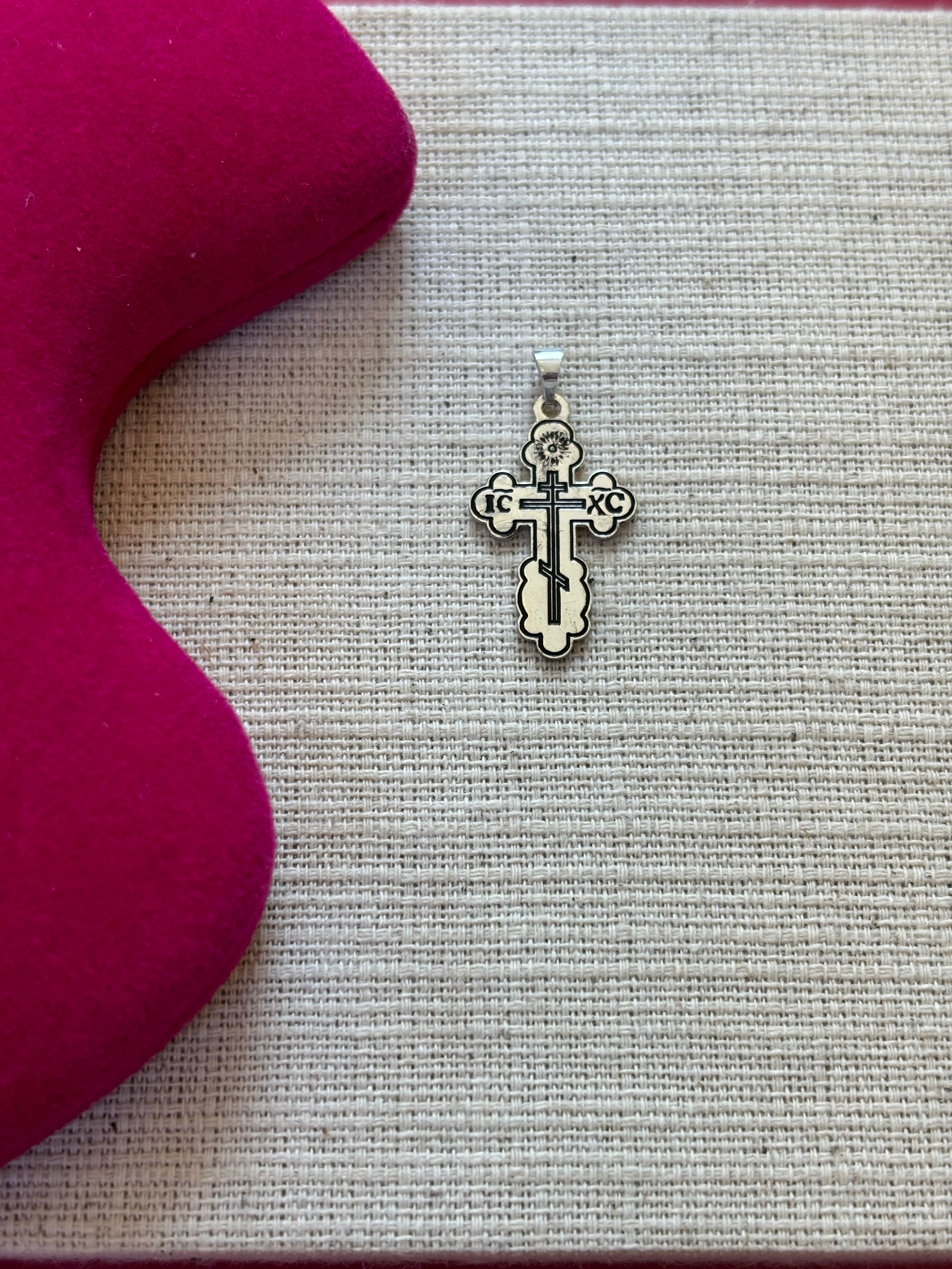 Sterling Silver Orthodox Cross Pendant with Black Inlay without Packaging