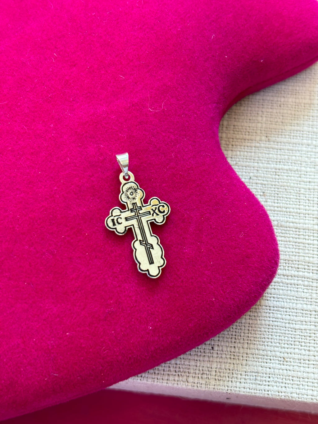 Sterling Silver Orthodox Cross Pendant with Black Inlay without Packaging