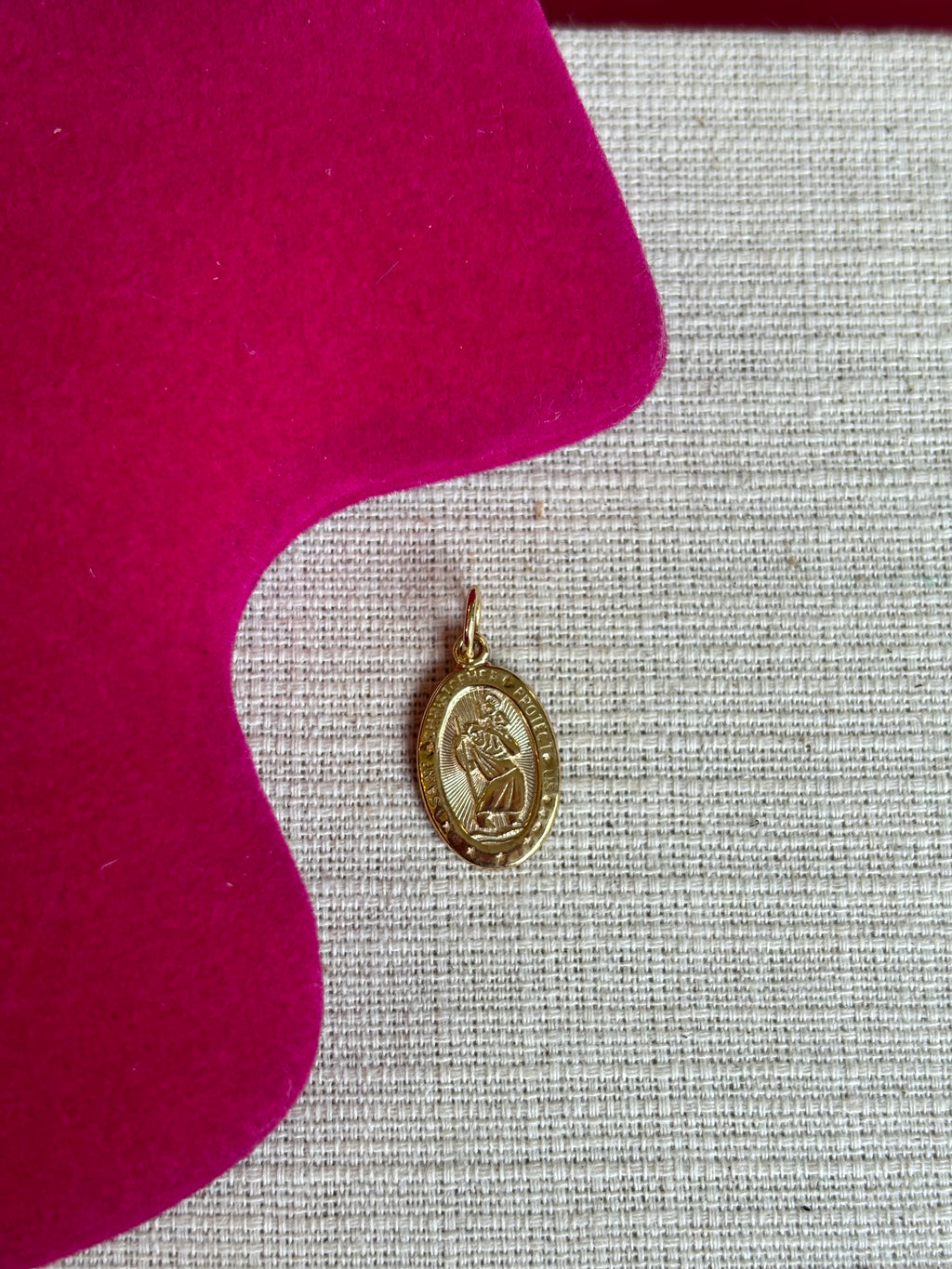 10k Solid Satin Polished Oval St. Christopher Pendant