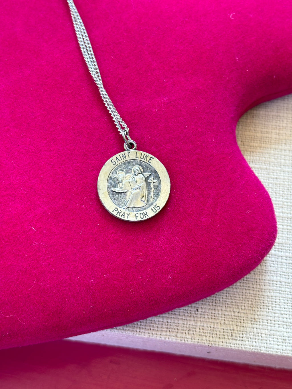 Sterling Silver 18 mm Round St. Luke Medal 18" Necklace