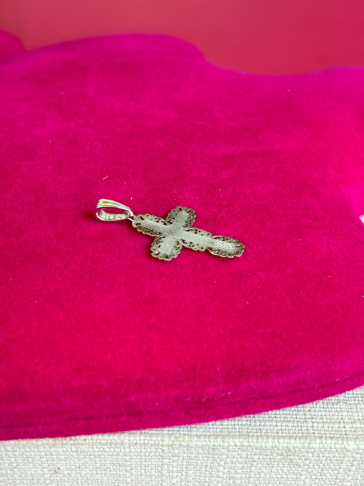 De-Ani Sterling Silver Rhodium-Plated Polished Lace Border Latin Cross Pendant