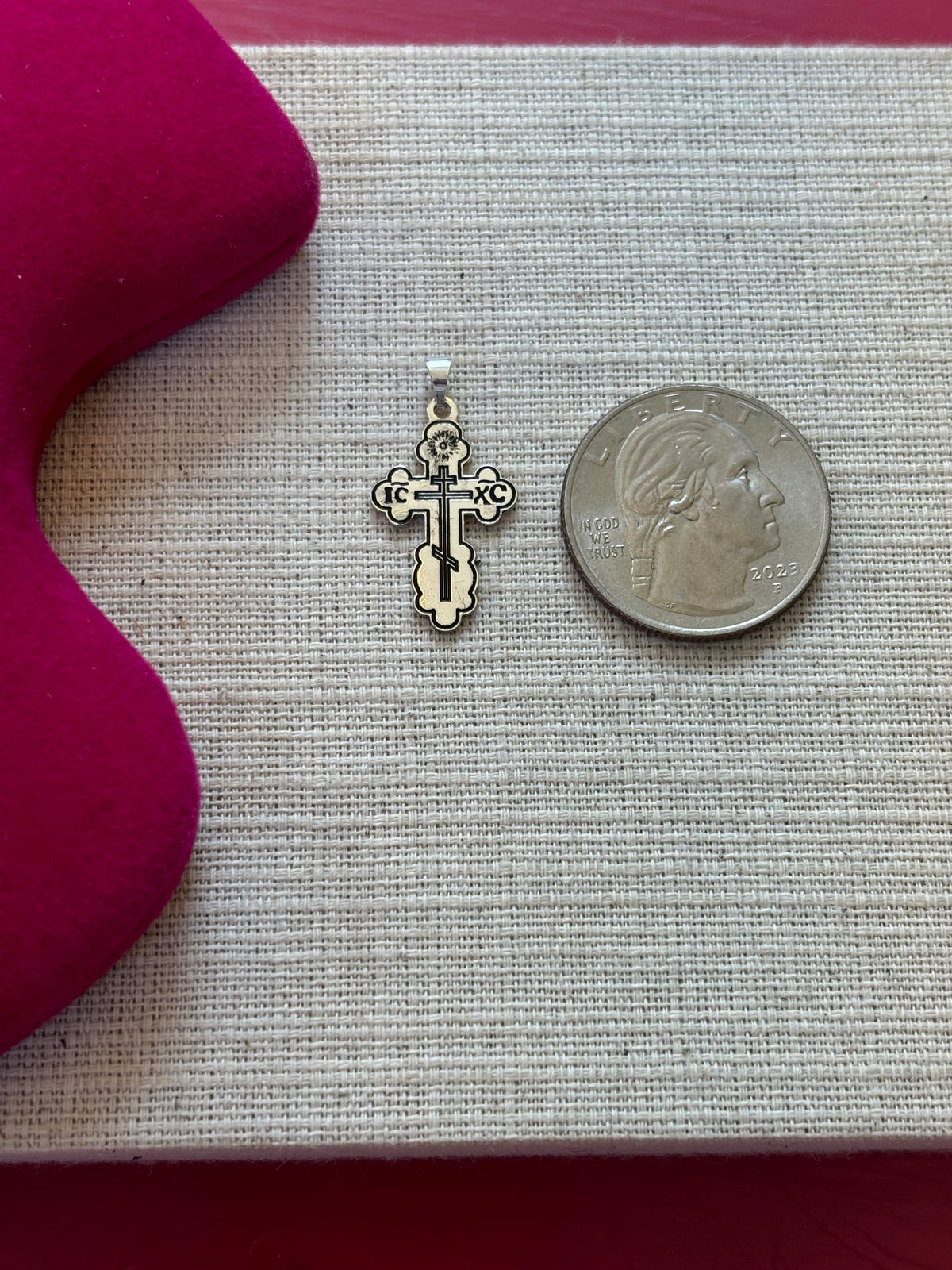 Sterling Silver Orthodox Cross Pendant with Black Inlay without Packaging