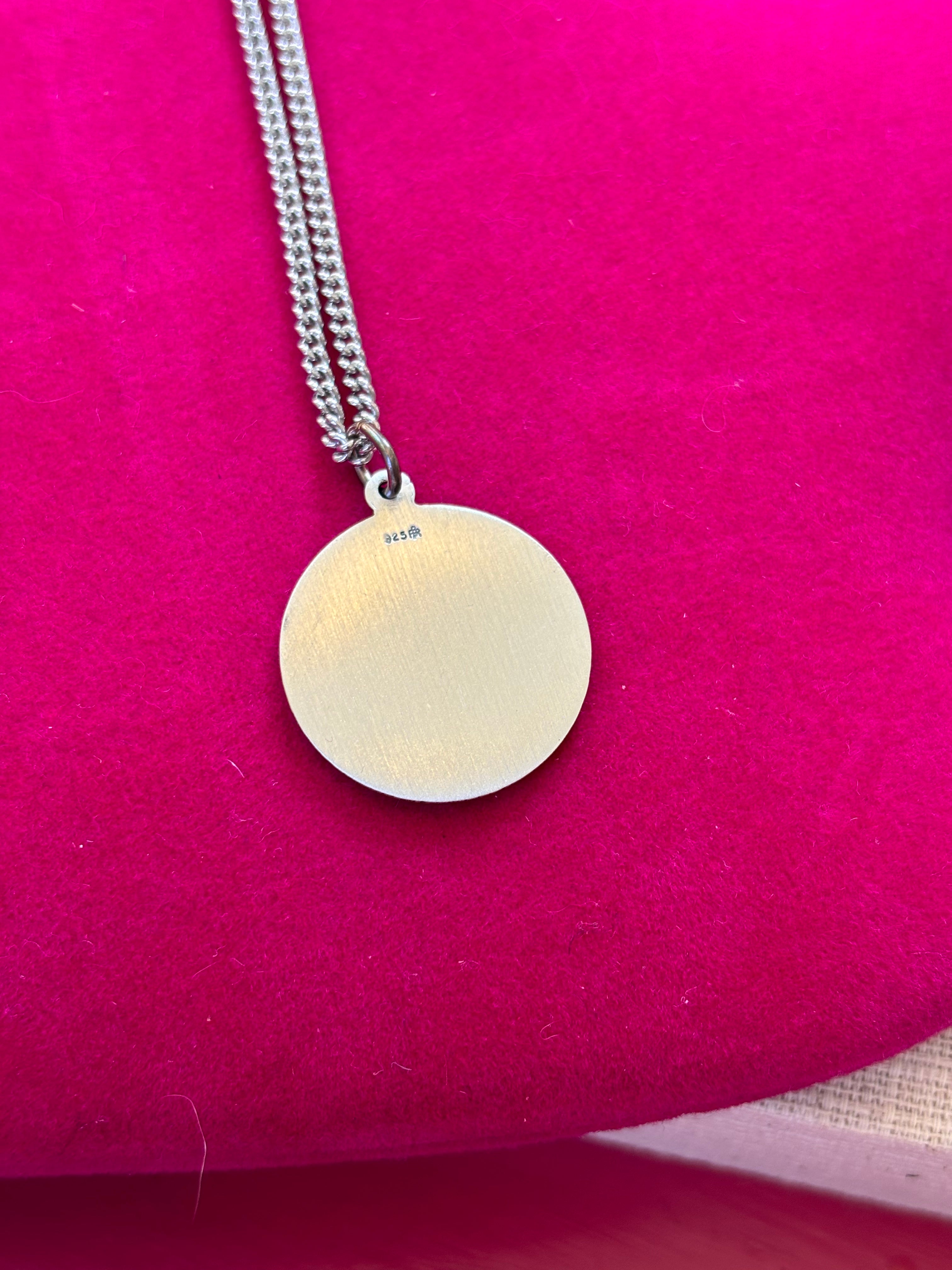 Sterling Silver 22 mm Round St. Luke Medal 24" Necklace
