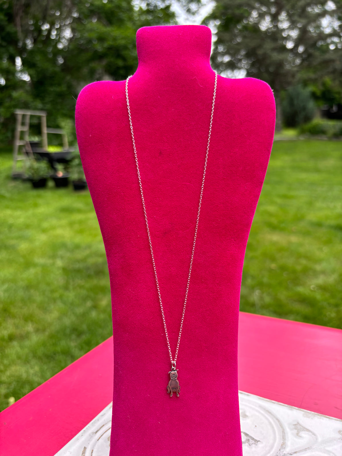 Sterling Silver Pitbull Charm Necklace