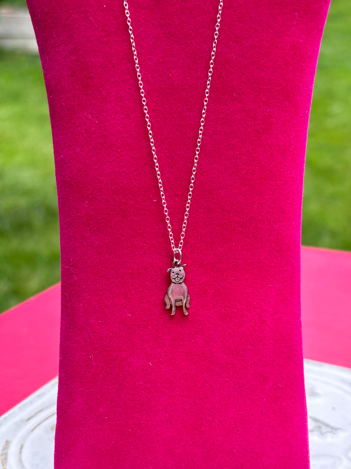 Sterling Silver Pitbull Charm Necklace