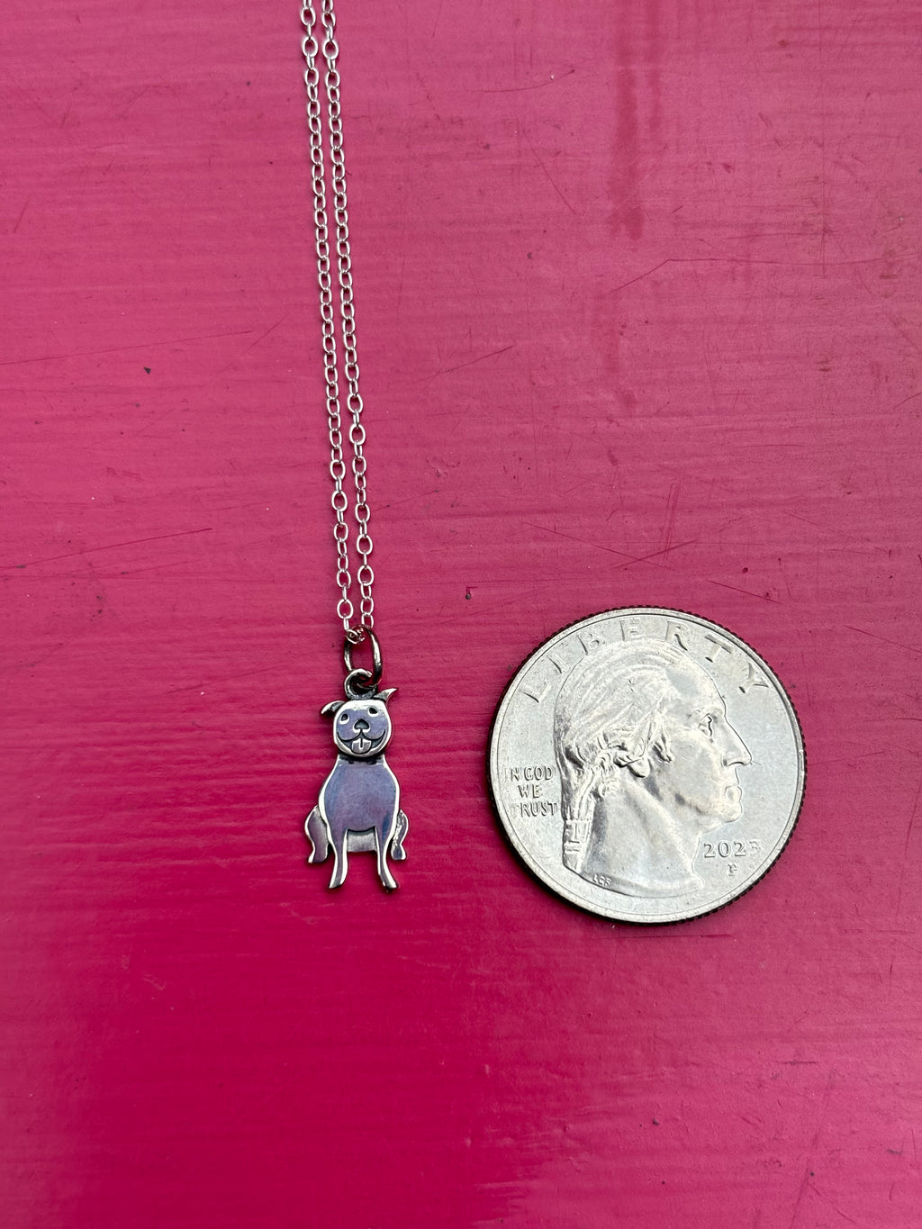 Sterling Silver Pitbull Charm Necklace