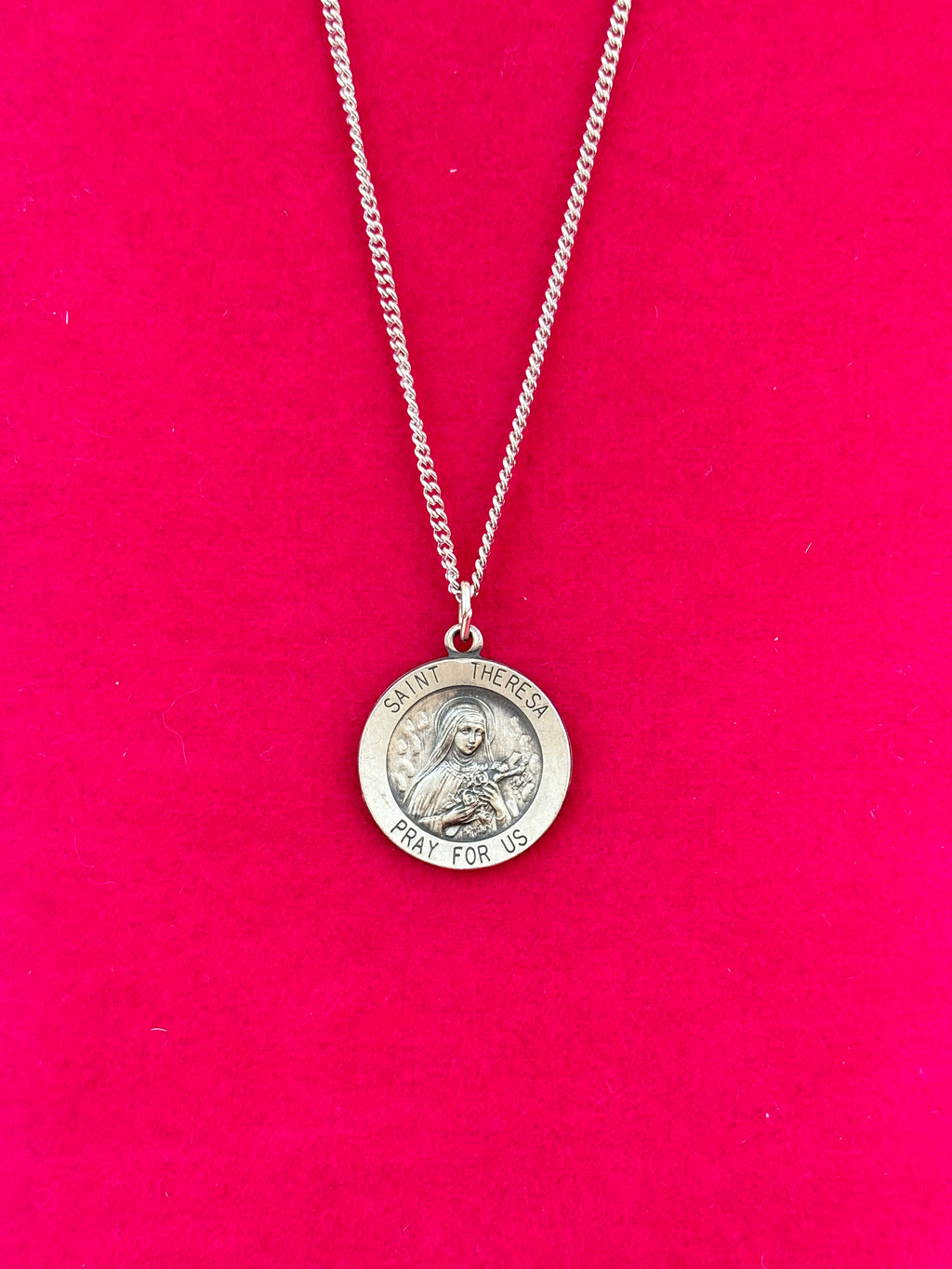 Sterling Silver 18 mm Round St. Theresa 18" Necklace