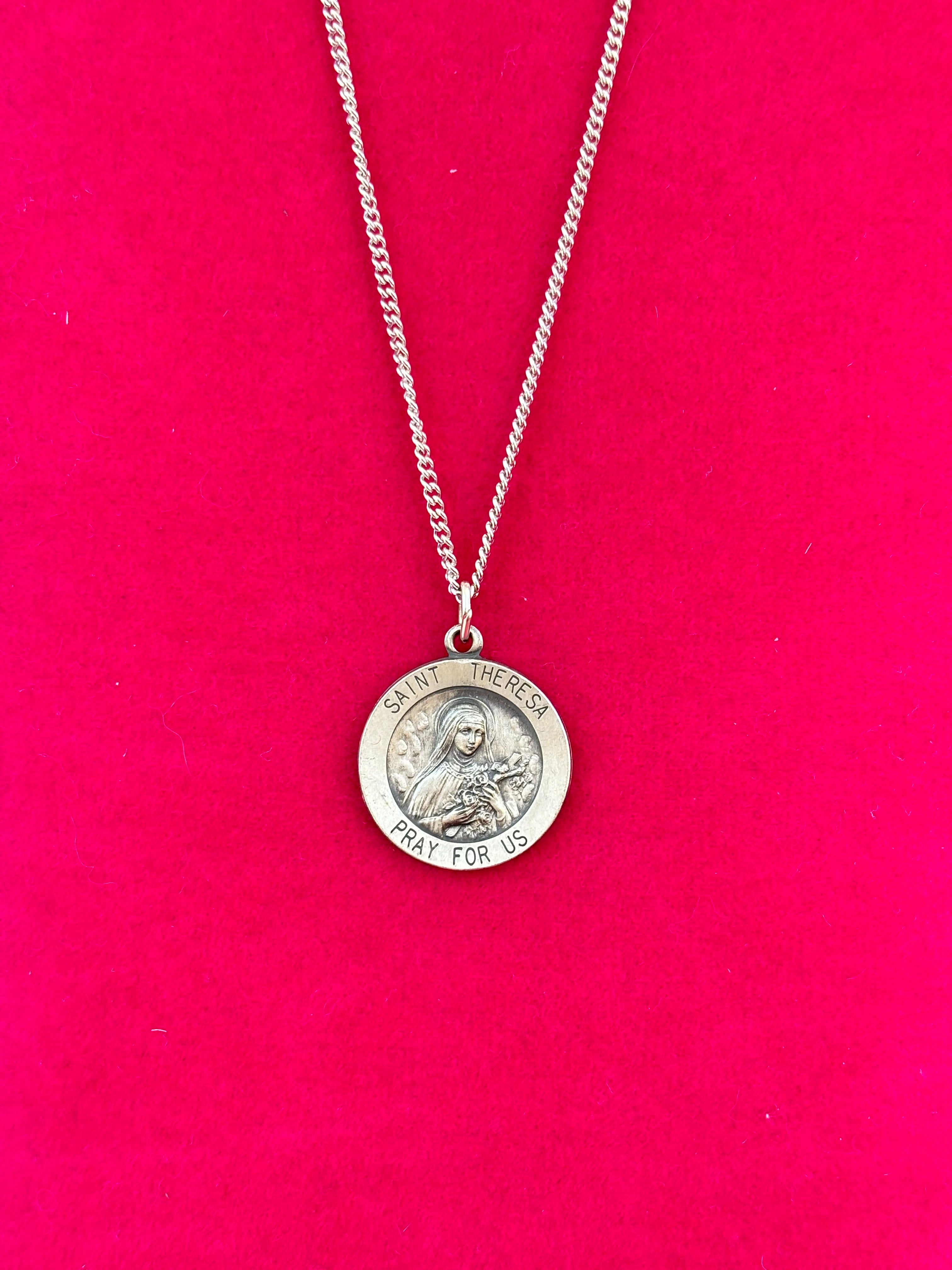 Sterling Silver 18 mm Round St. Theresa 18" Necklace