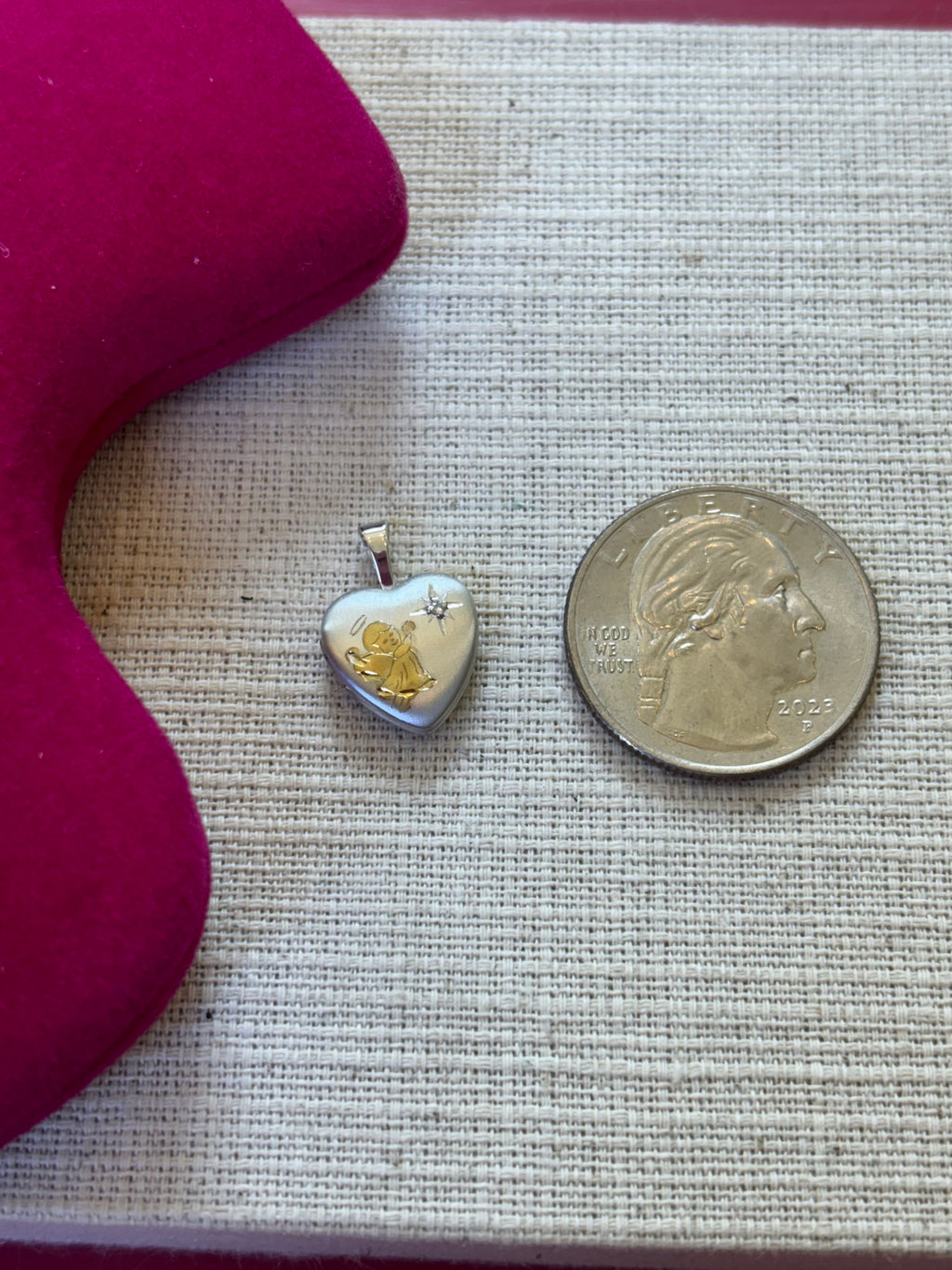 Sterling Silver Rhodium and Gold-plated and Diamond Angel 12mm Heart Locket