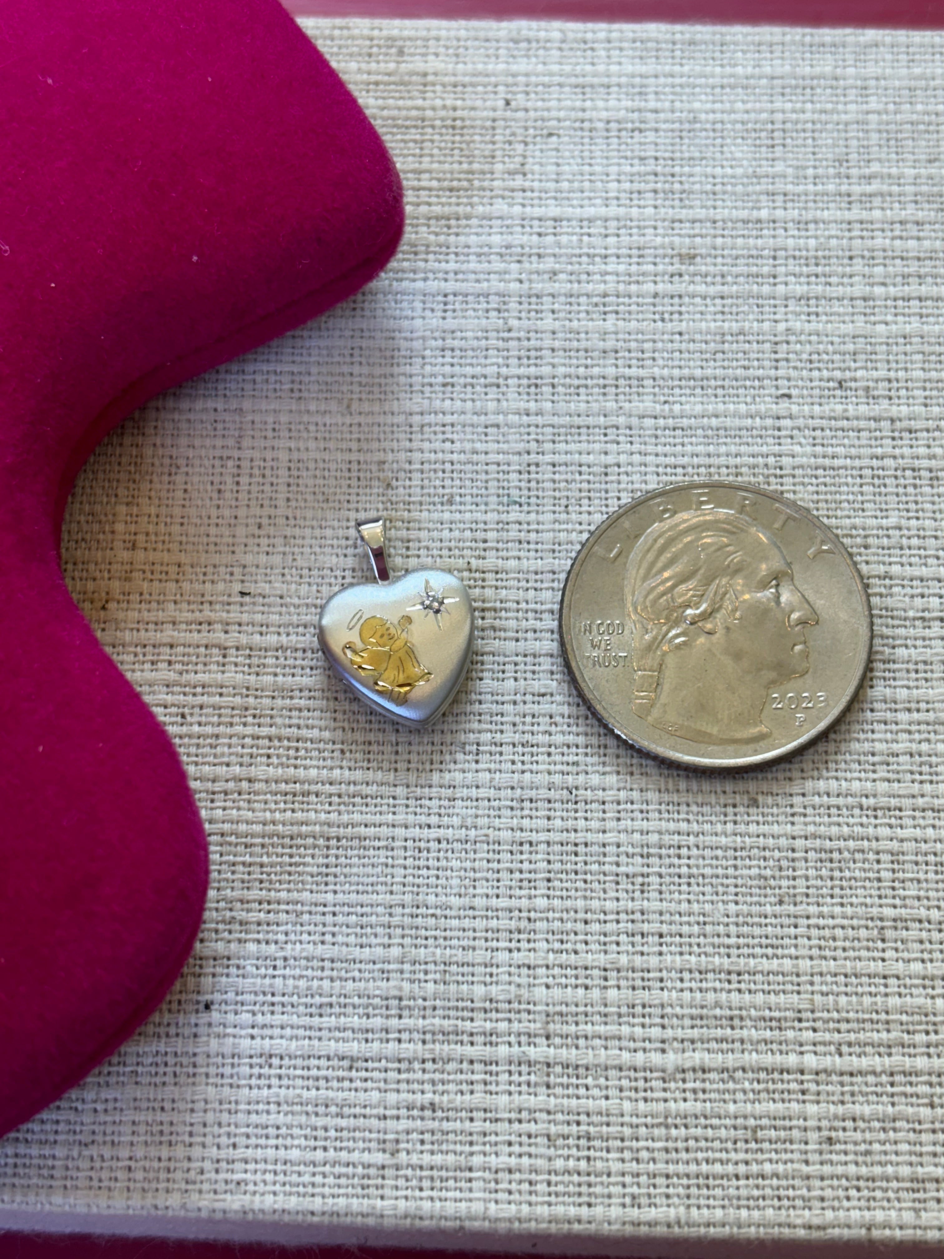 Sterling Silver Rhodium and Gold-plated and Diamond Angel 12mm Heart Locket