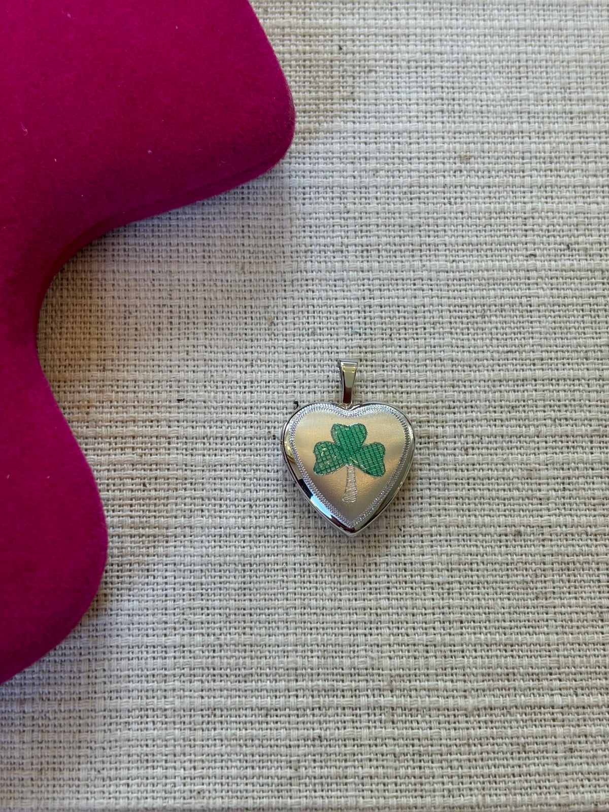 Sterling Silver 16mm Green Enamel Clover Heart Locket