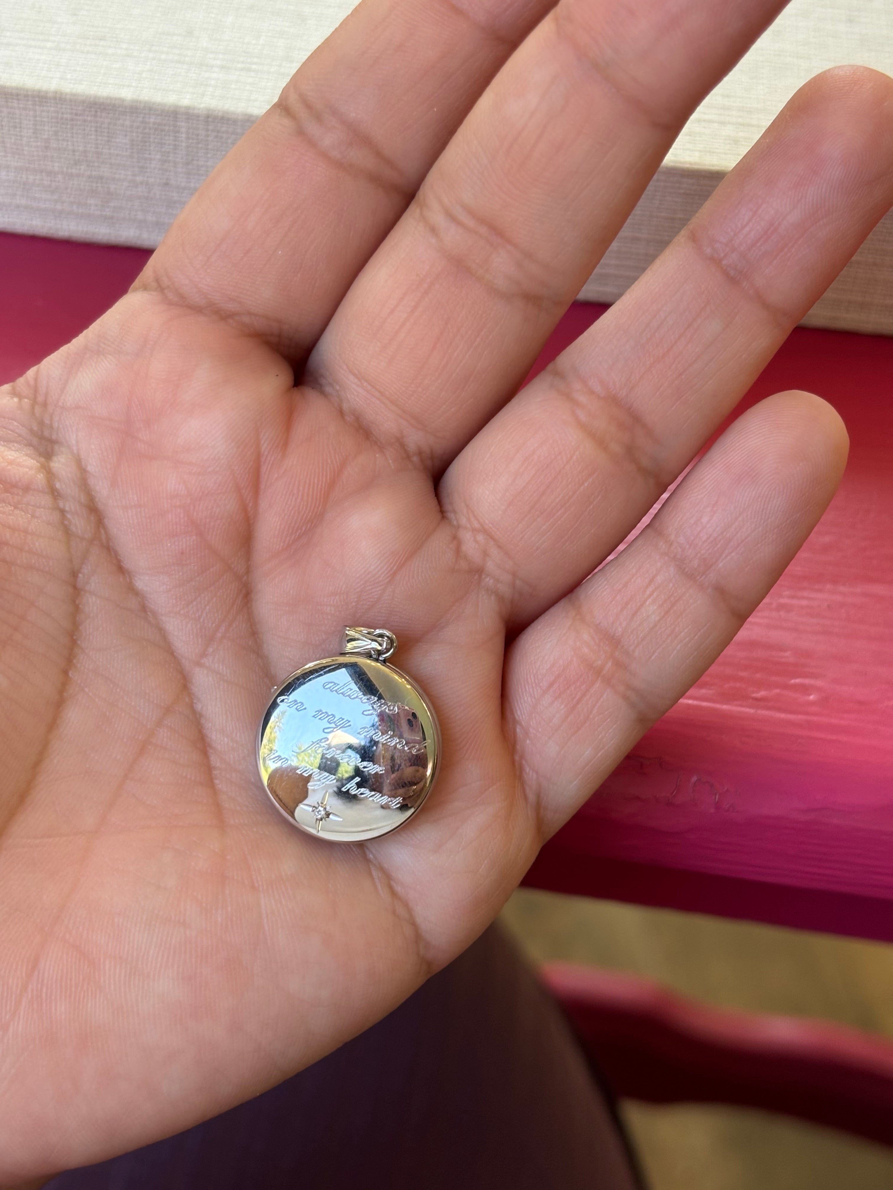 Sterling Silver Rhodium plated 20mm Diamond Always On My Mind Round Locket
