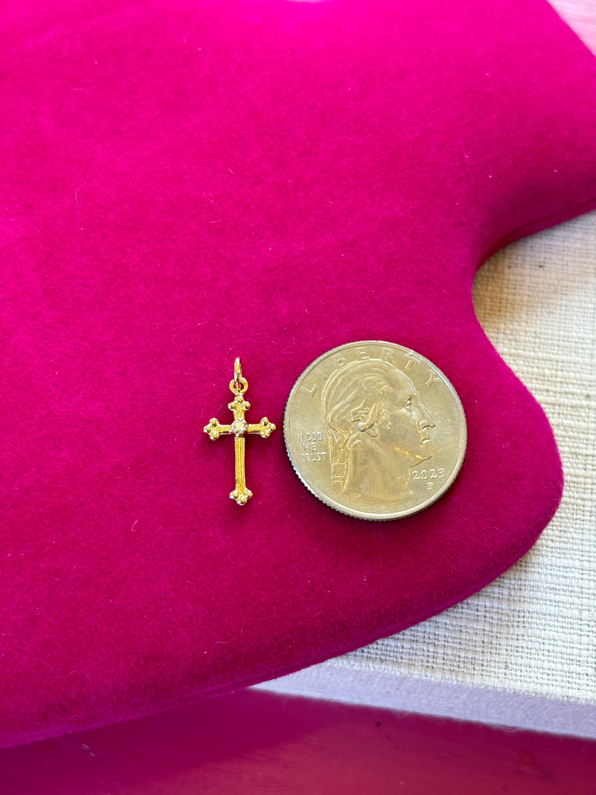 14k Gold Diamond Budded Tiny Cross Charm Pendant