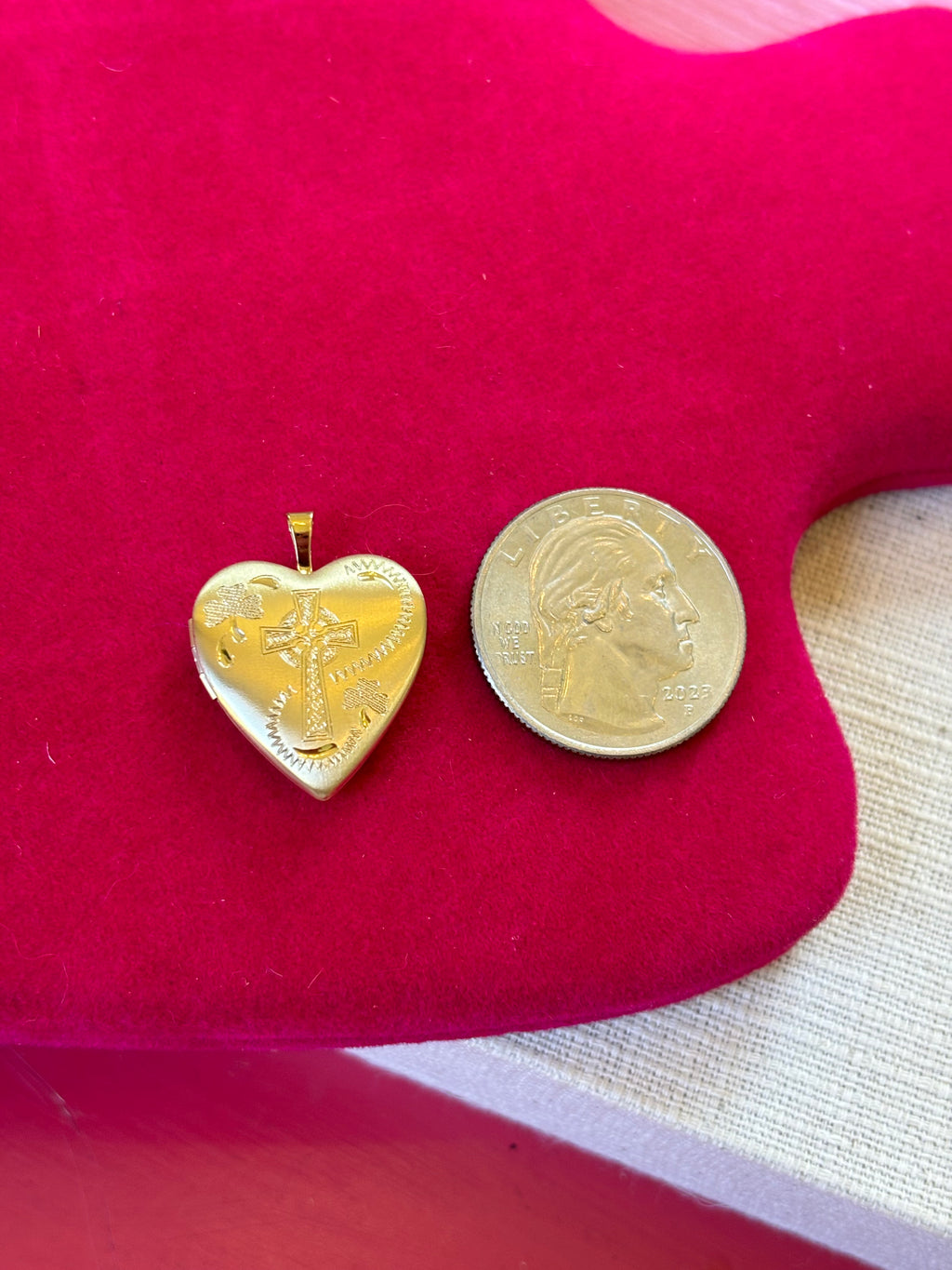 Sterling Silver Gold-plated Clover and Cross Heart Locket