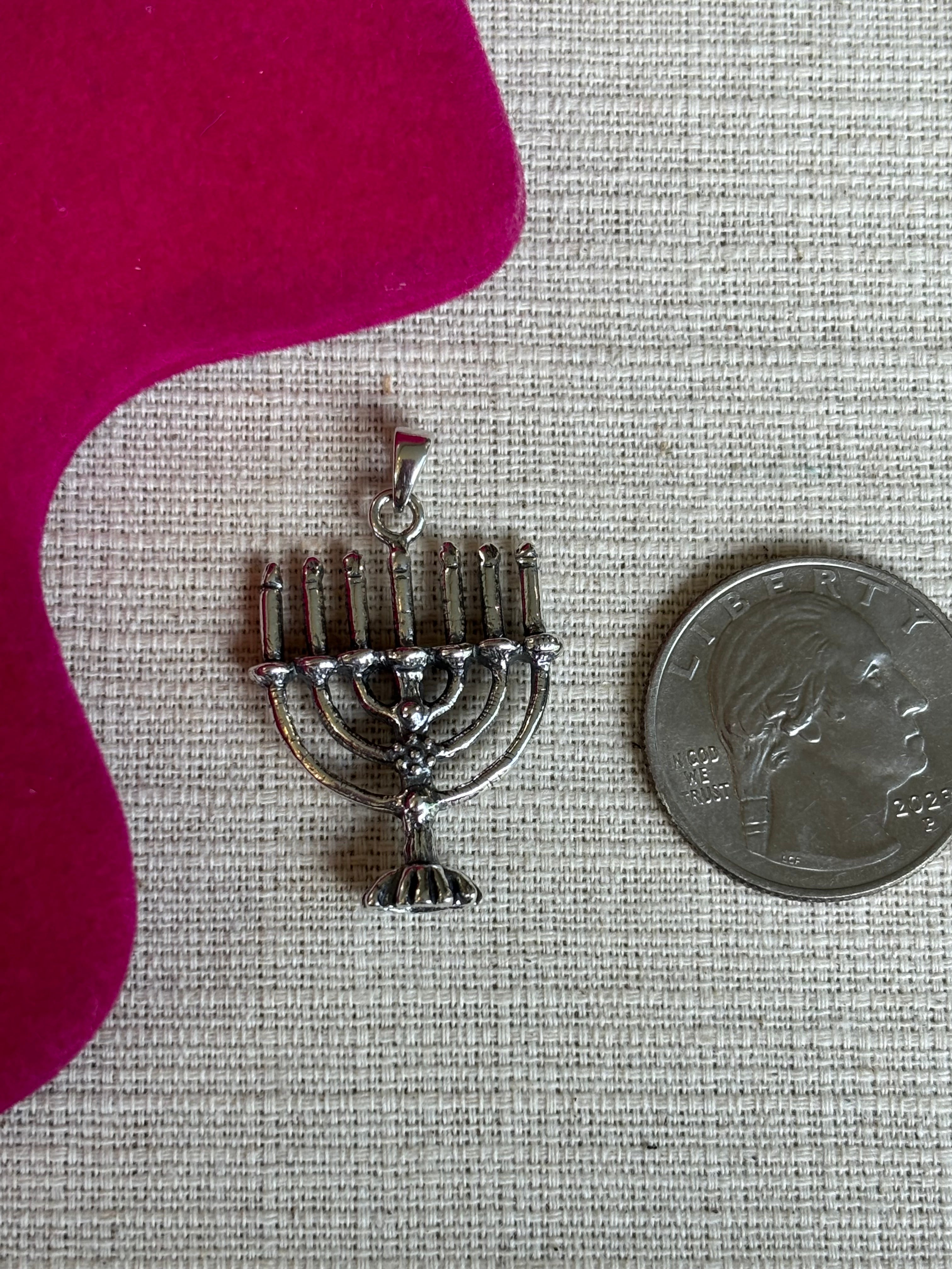 Sterling Silver Antiqued Menorah Charm