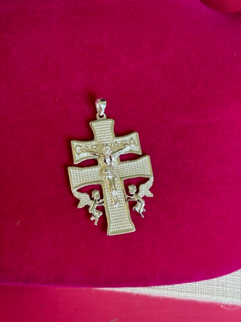 Sterling Silver Polished Large Caravaca INRI Crucifix Cross Pendant