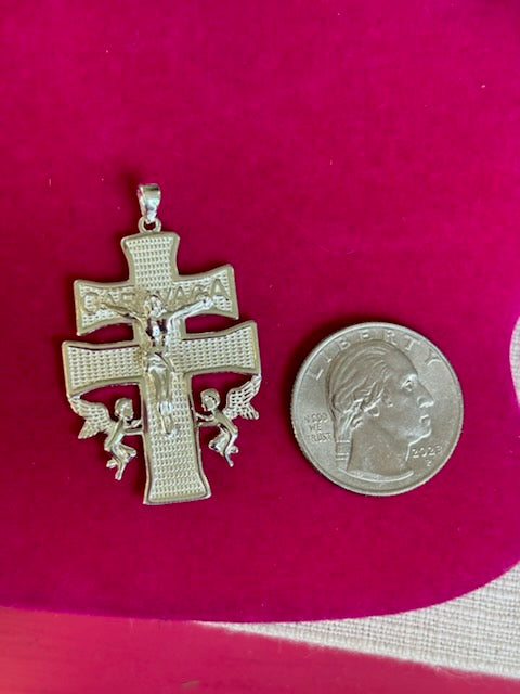 Sterling Silver Polished Large Caravaca INRI Crucifix Cross Pendant