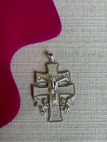 Sterling Silver Polished Large Caravaca INRI Crucifix Cross Pendant