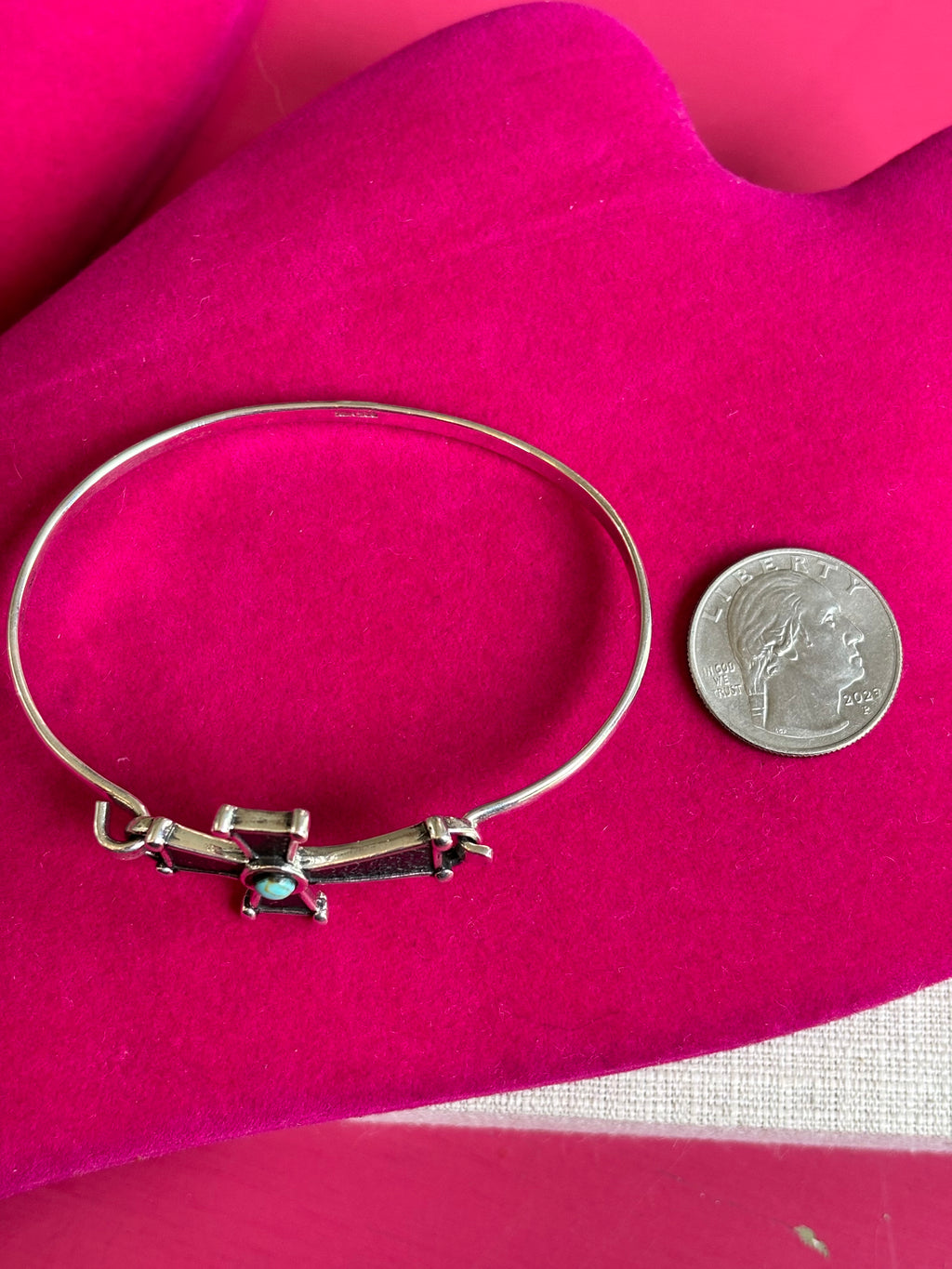 Sterling Silver Imitation Turquoise Cross Bangle Bracelet