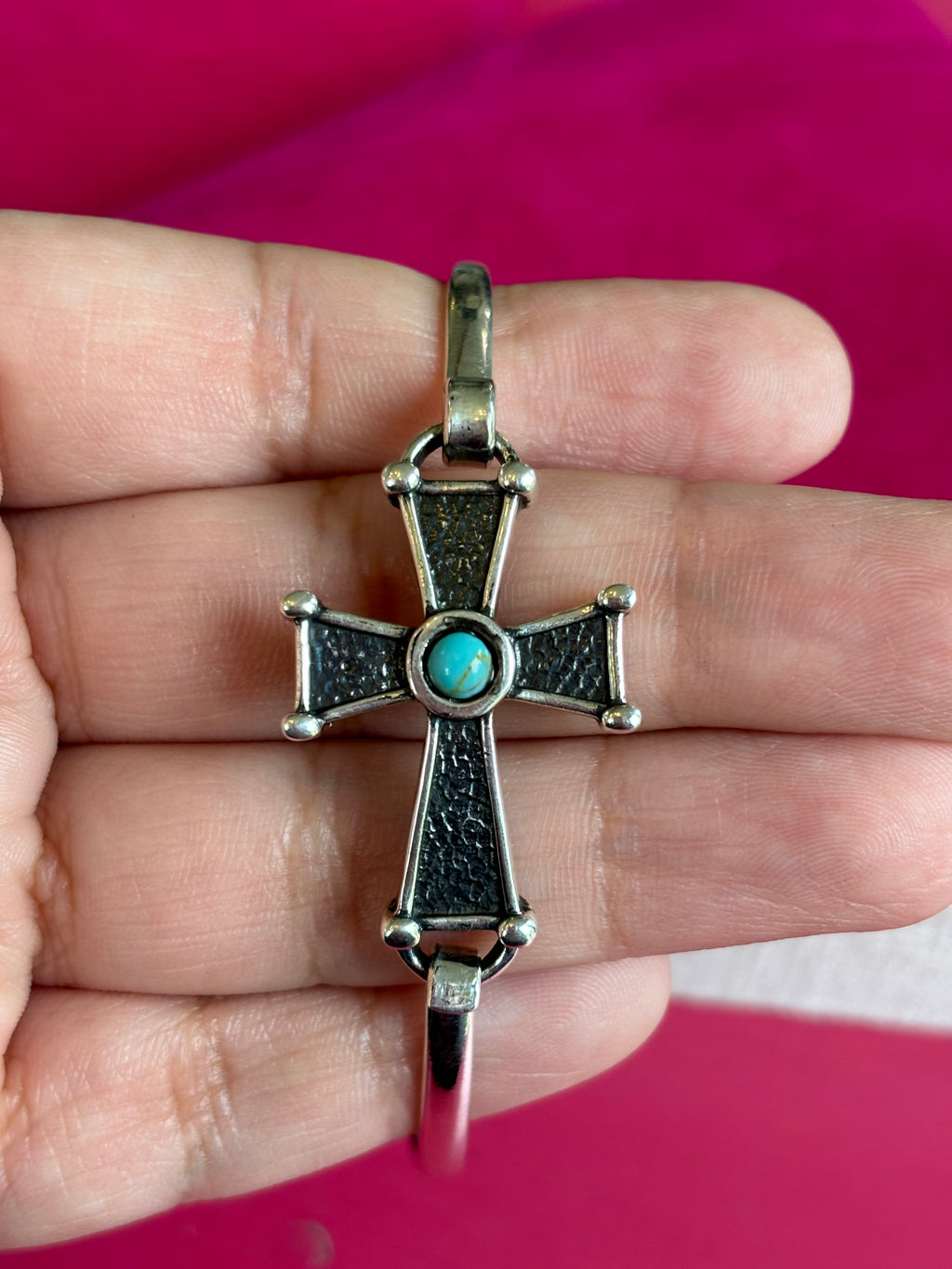 Sterling Silver Imitation Turquoise Cross Bangle Bracelet