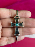 Sterling Silver Imitation Turquoise Cross Bangle Bracelet