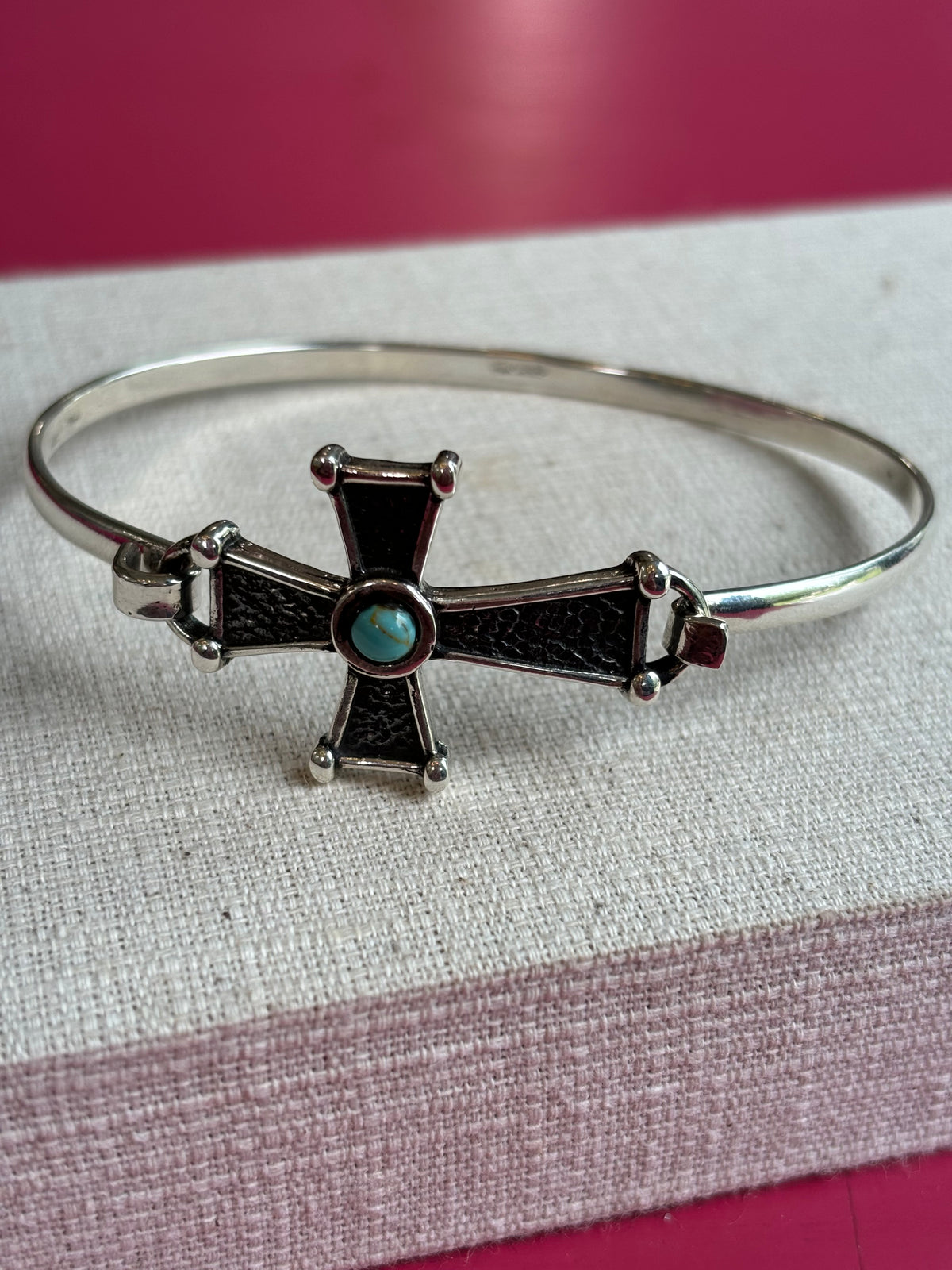 Sterling Silver Imitation Turquoise Cross Bangle Bracelet
