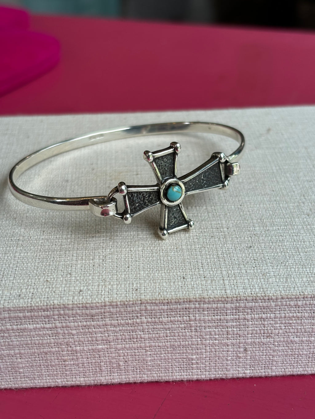 Sterling Silver Imitation Turquoise Cross Bangle Bracelet
