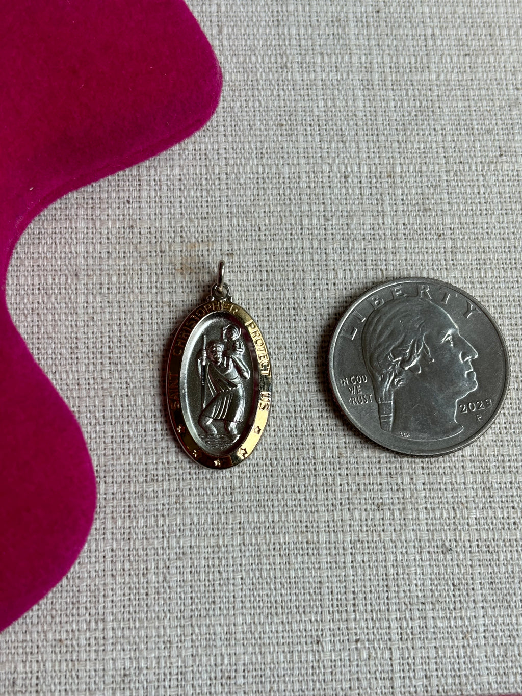 Sterling Silver Platinum-plated and Vermeil St. Christopher Medal