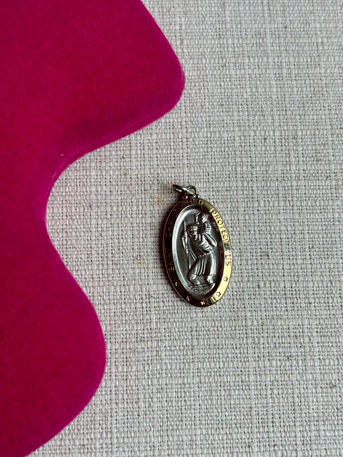 Sterling Silver Platinum-plated and Vermeil St. Christopher Medal