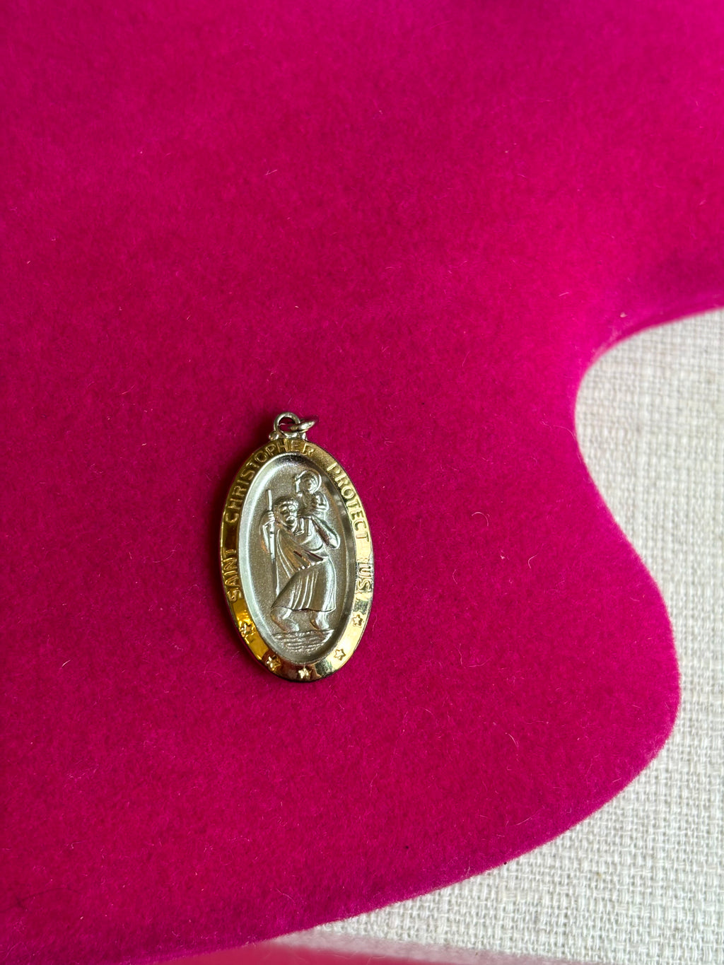Sterling Silver Platinum-plated and Vermeil St. Christopher Medal