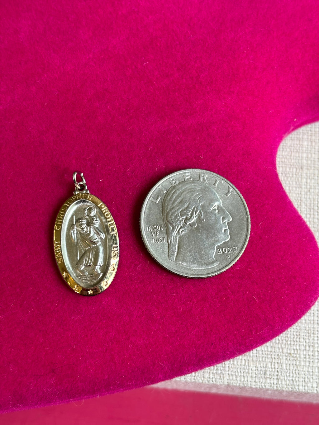 Sterling Silver Platinum-plated and Vermeil St. Christopher Medal
