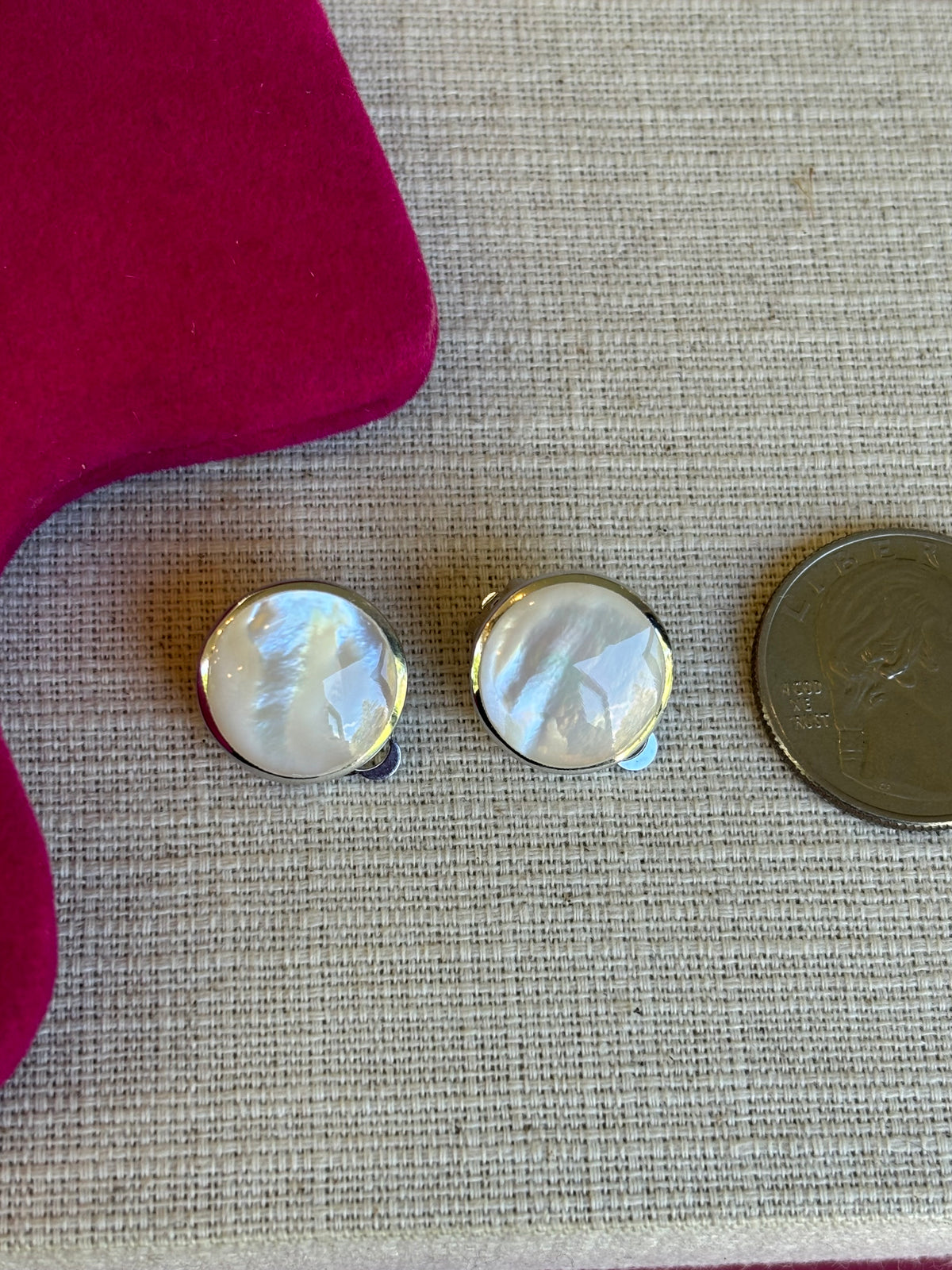 Sterling Silver Rhodium Plated Mother of Pearl Round Non-Pierced Earrings
