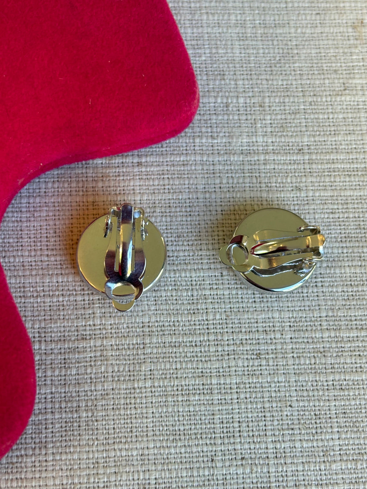 Sterling Silver Rhodium Plated Mother of Pearl Round Non-Pierced Earrings