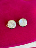 Sterling Silver Rhodium Plated Mother of Pearl Round Non-Pierced Earrings
