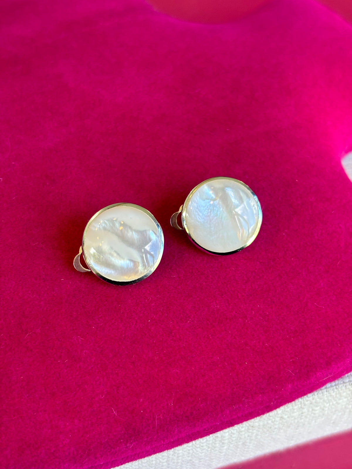 Sterling Silver Rhodium Plated Mother of Pearl Round Non-Pierced Earrings