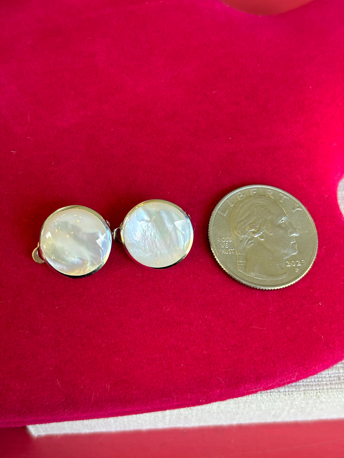 Sterling Silver Rhodium Plated Mother of Pearl Round Non-Pierced Earrings