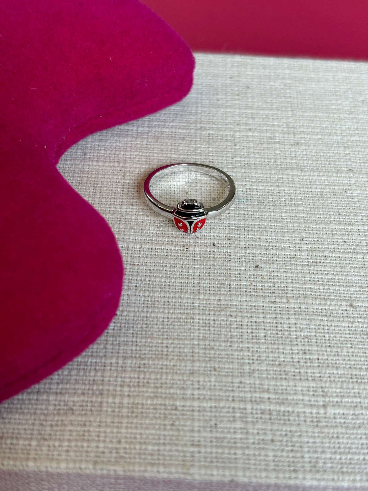Sterling Silver Rhod-plated Polished and Enameled Ladybug Size 4 Ring