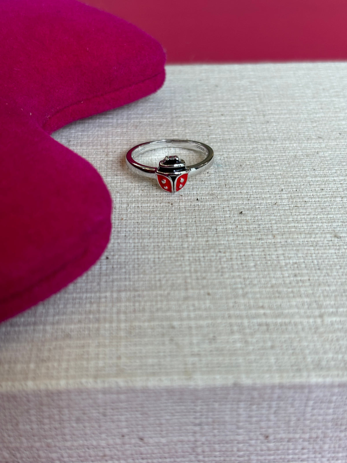Sterling Silver Rhod-plated Polished and Enameled Ladybug Size 4 Ring