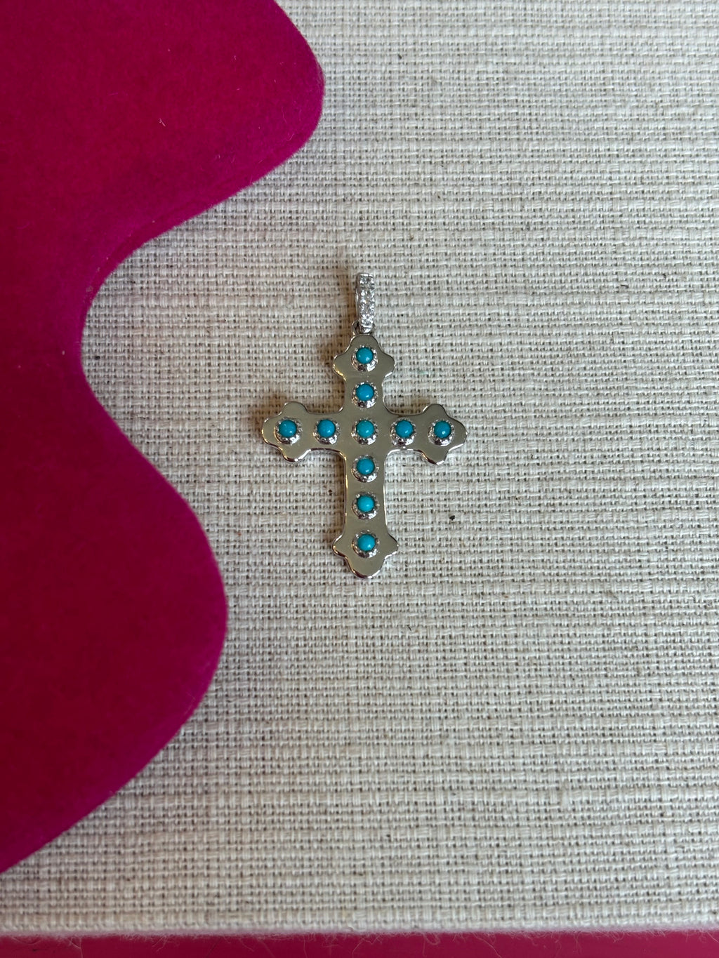 14k White Gold Turquoise and White Topaz Cross Pendant