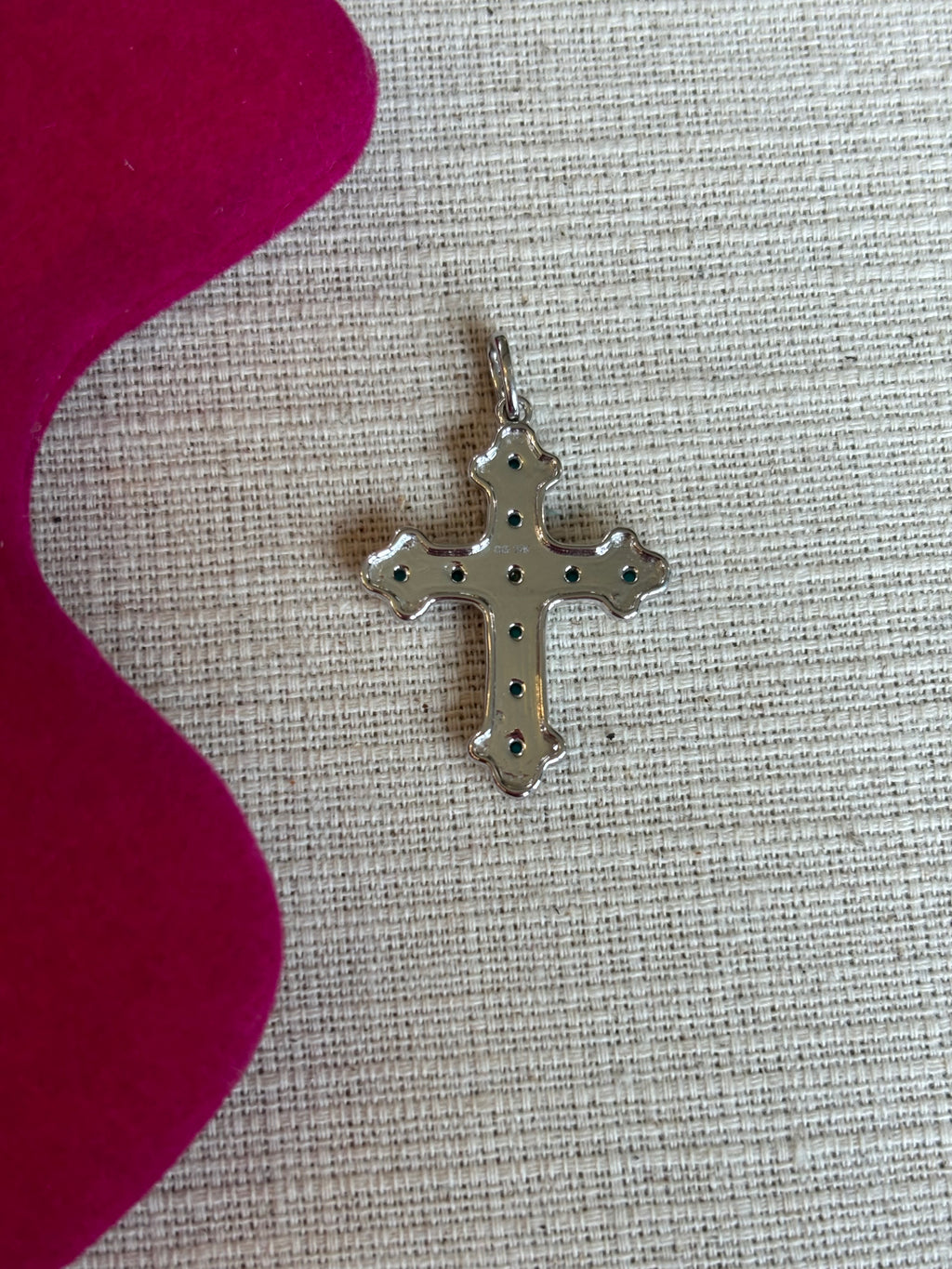 14k White Gold Turquoise and White Topaz Cross Pendant