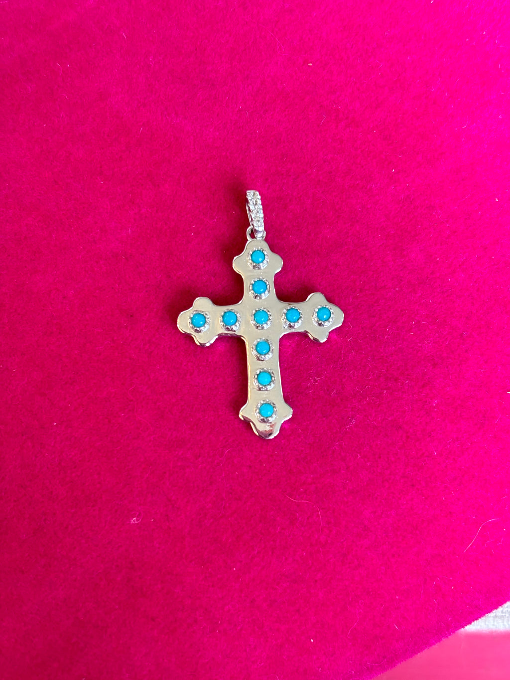 14k White Gold Turquoise and White Topaz Cross Pendant