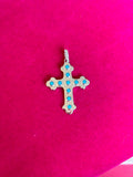 14k White Gold Turquoise and White Topaz Cross Pendant