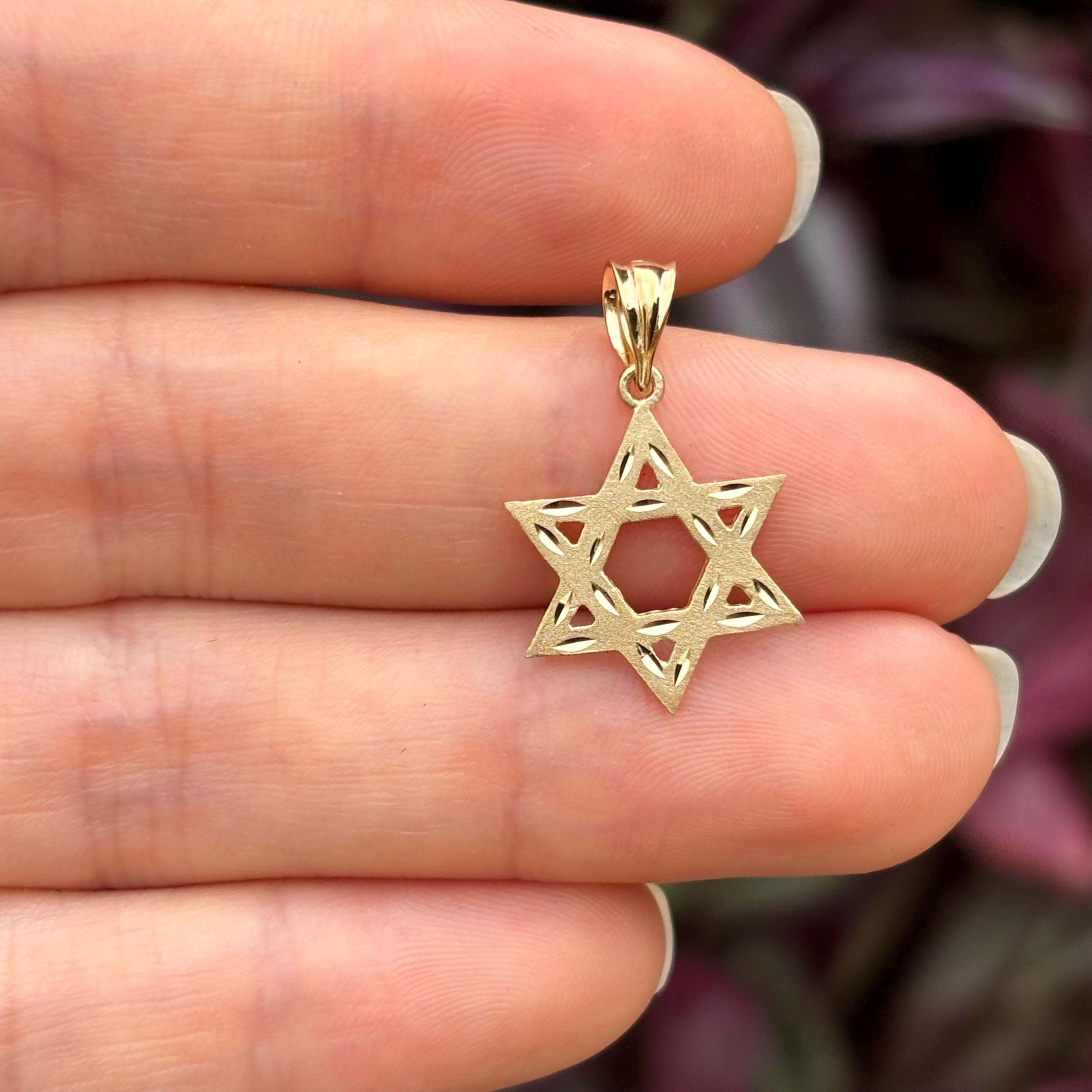 14k Gold Judica Star of David Magan Satin Star Charm Pendant