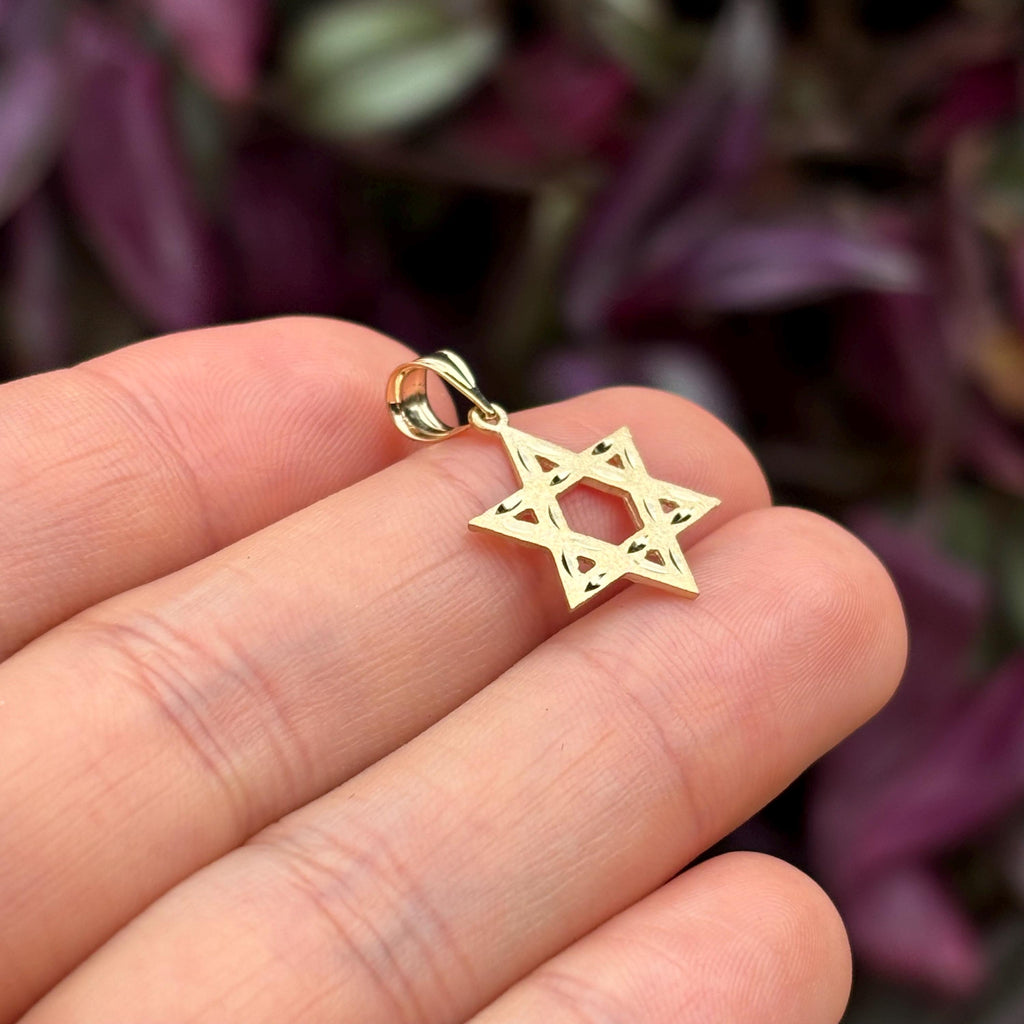 14k Gold Judica Star of David Magan Satin Star Charm Pendant