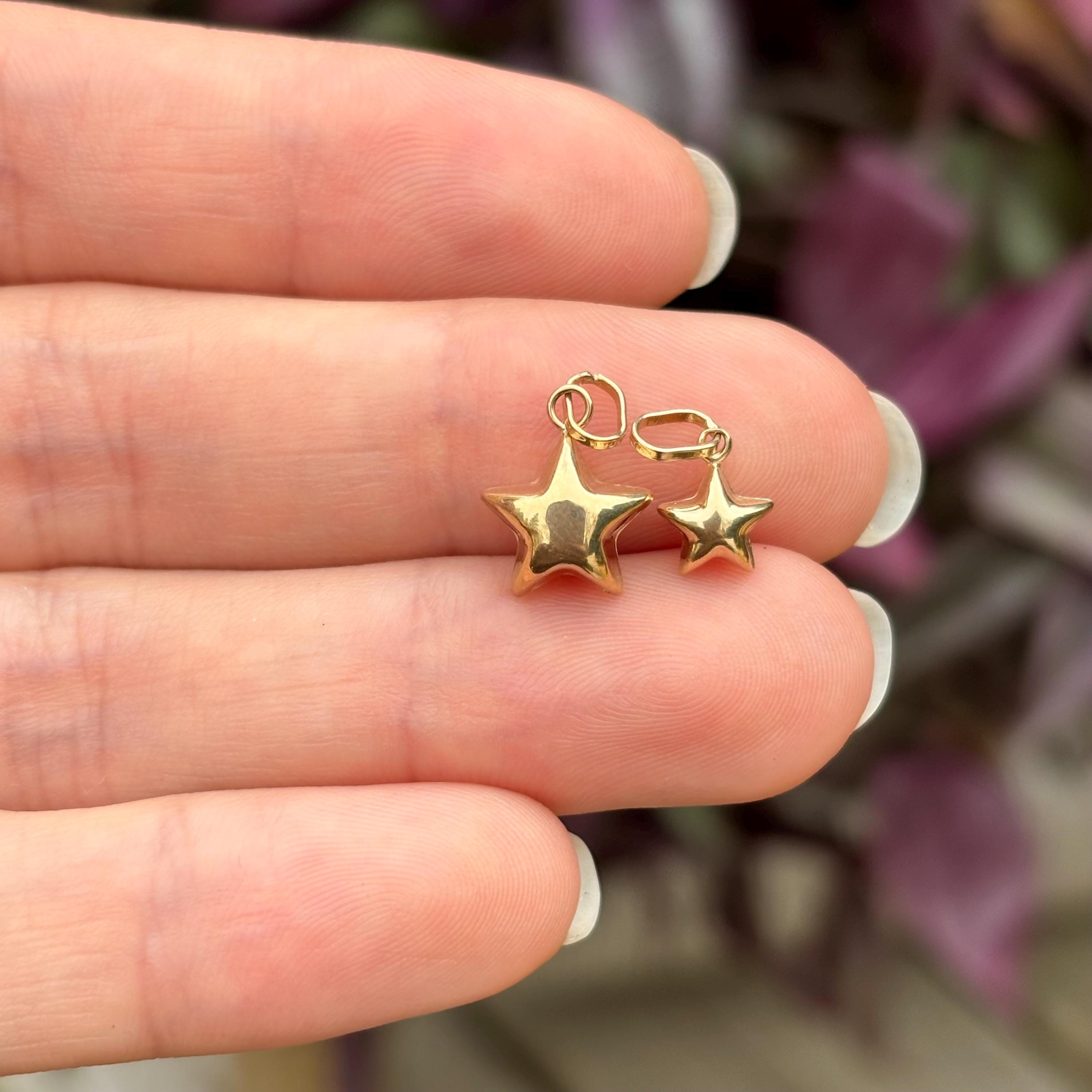 14k Gold Puffy Star Charm Pendant Small and Big Sizes