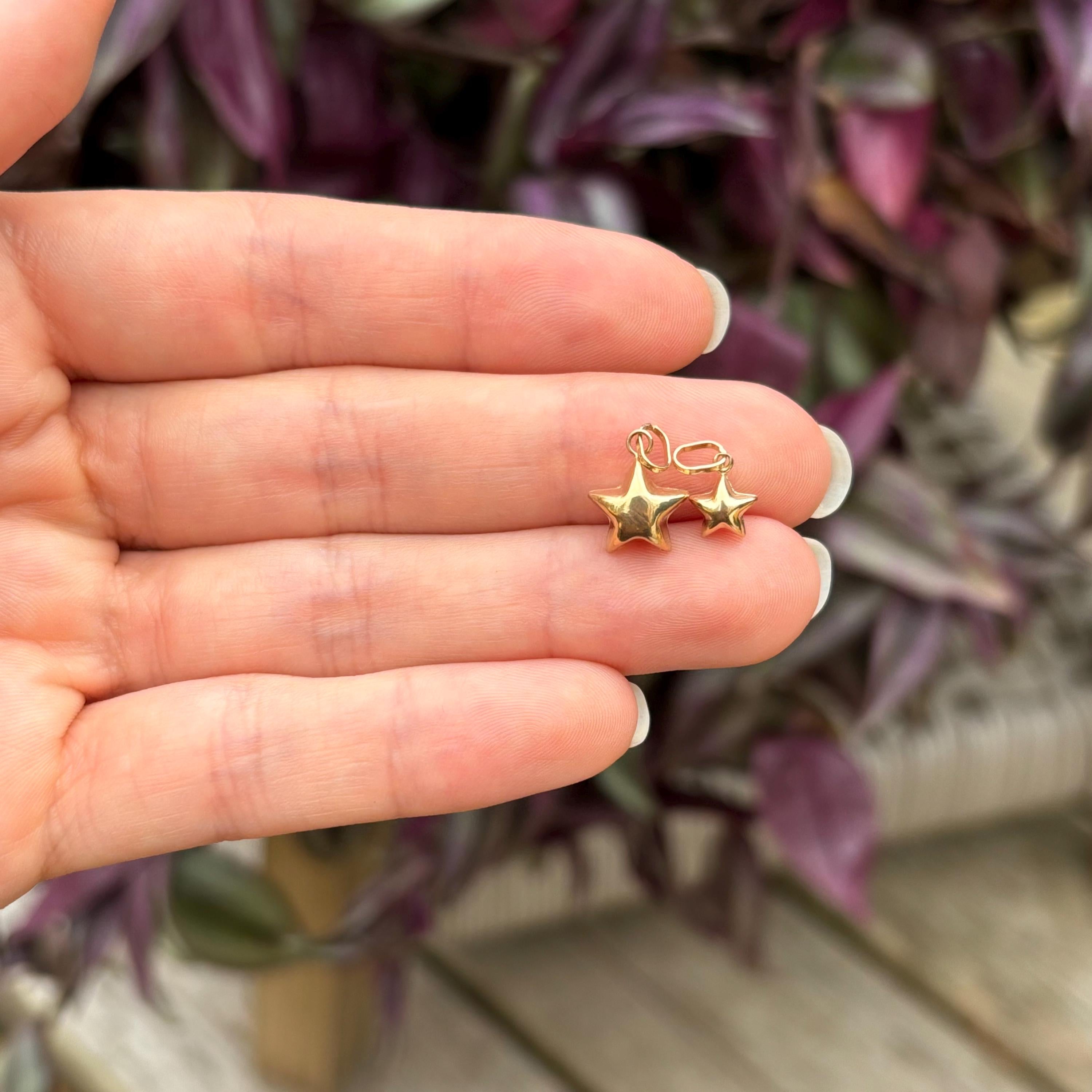 14k Gold Puffy Star Charm Pendant Small and Big Sizes