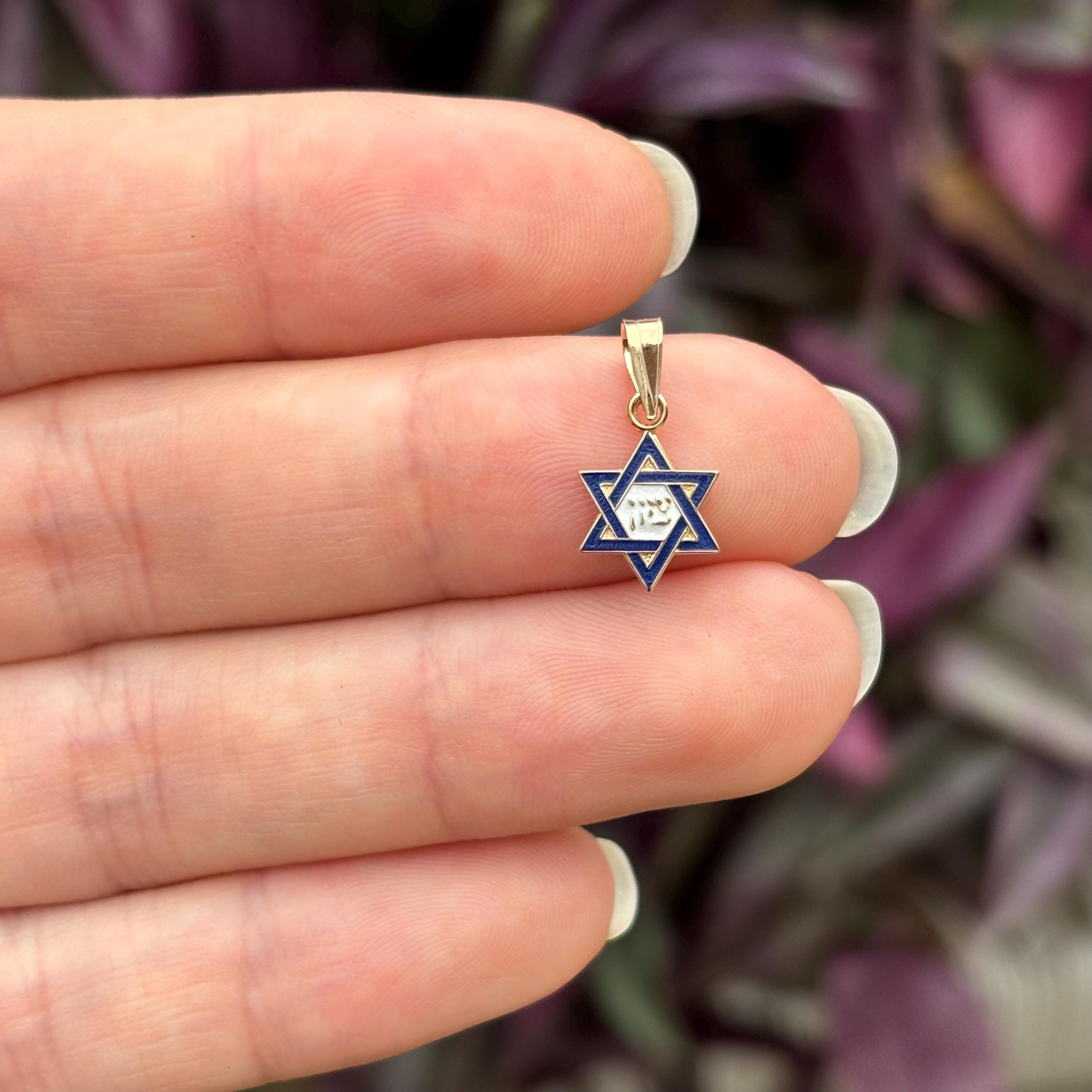 14k Gold Blue Judica Star of David Magan Star Charm Pendant